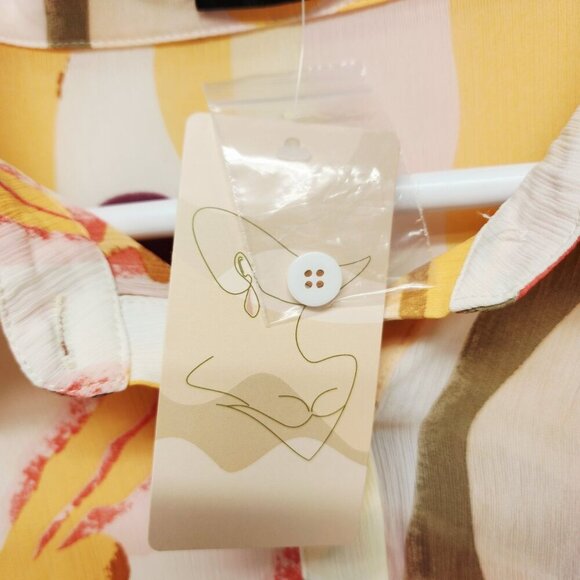 Abstract Yellow Print Womens Button-Up Blouse XXL Long Sleeve Lightweight Top - Picture 3 of 8